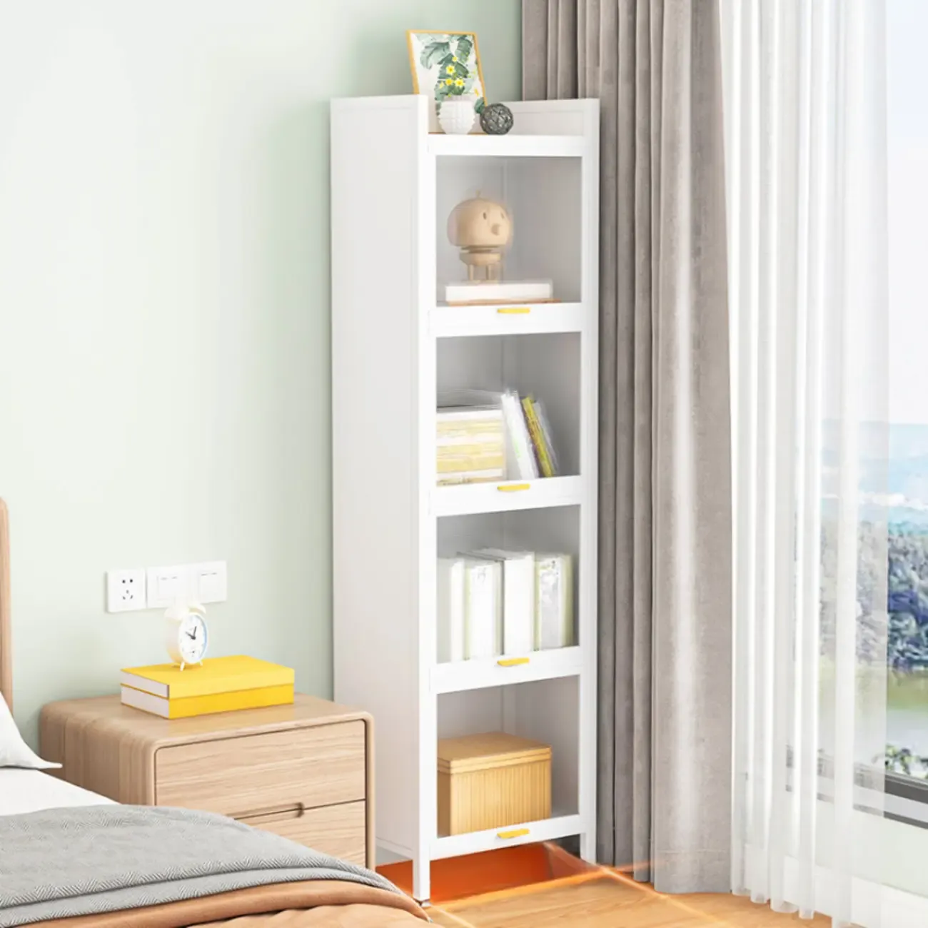 4-Tier Modern White Metal Bookcase with Glass Doors Image - 4