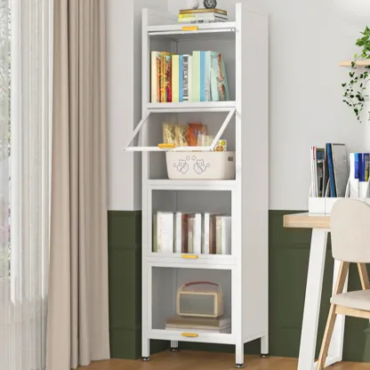 4-Tier Modern White Metal Bookcase with Glass Doors Image - 2