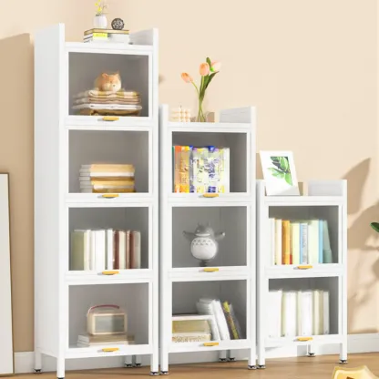 4-Tier Modern White Metal Bookcase with Glass Doors Image - 1