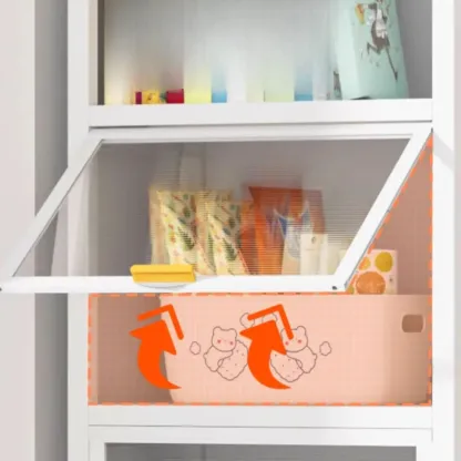 4-Tier Modern White Metal Bookcase with Glass Doors Image - 7