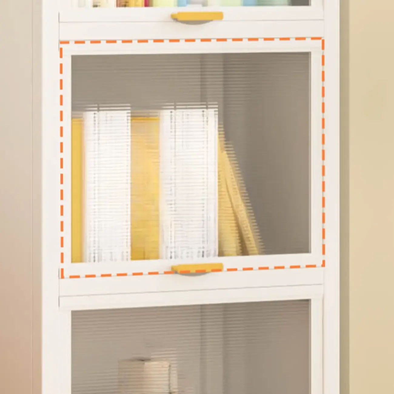 4-Tier Modern White Metal Bookcase with Glass Doors Image - 8