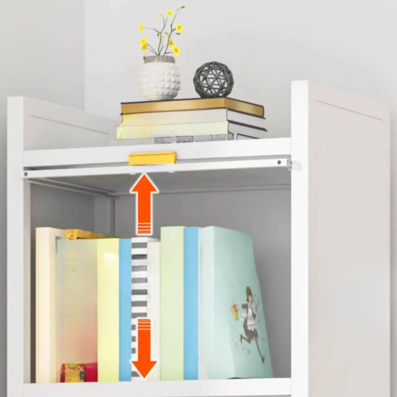 4-Tier Modern White Metal Bookcase with Glass Doors Image - 9