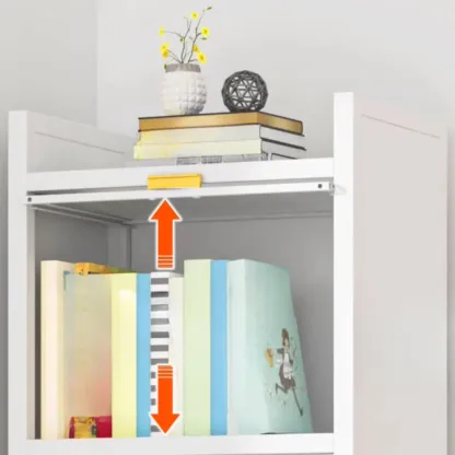 4-Tier Modern White Metal Bookcase with Glass Doors Image - 9