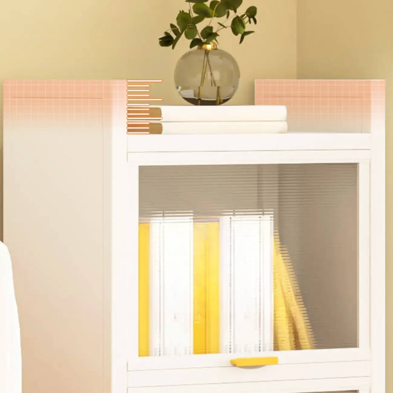 4-Tier Modern White Metal Bookcase with Glass Doors Image - 10