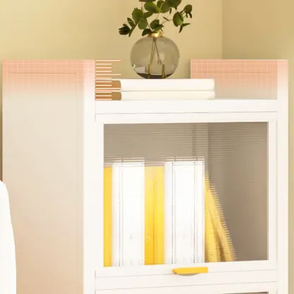 4-Tier Modern White Metal Bookcase with Glass Doors Image - 10