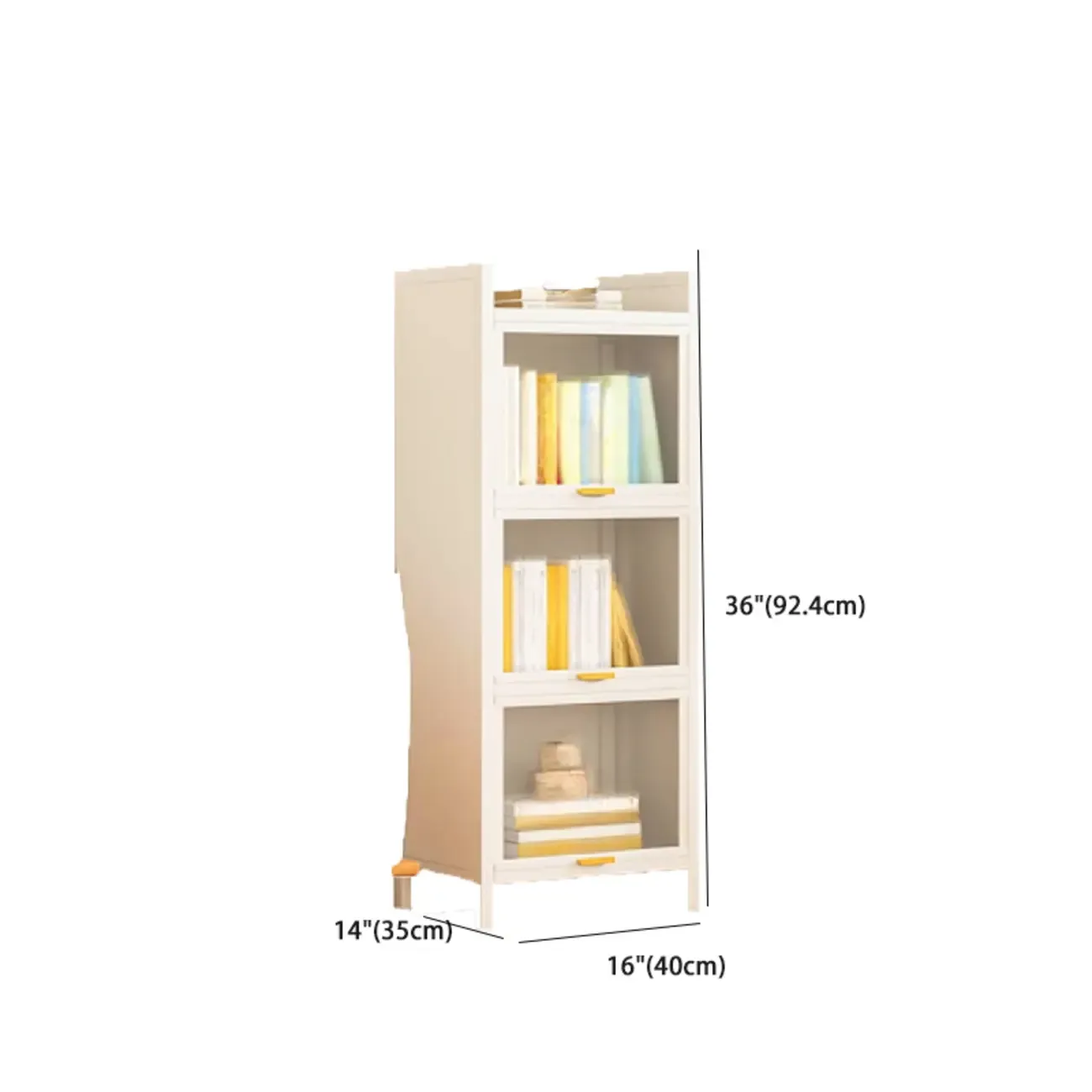 4-Tier Modern White Metal Bookcase with Glass Doors #size