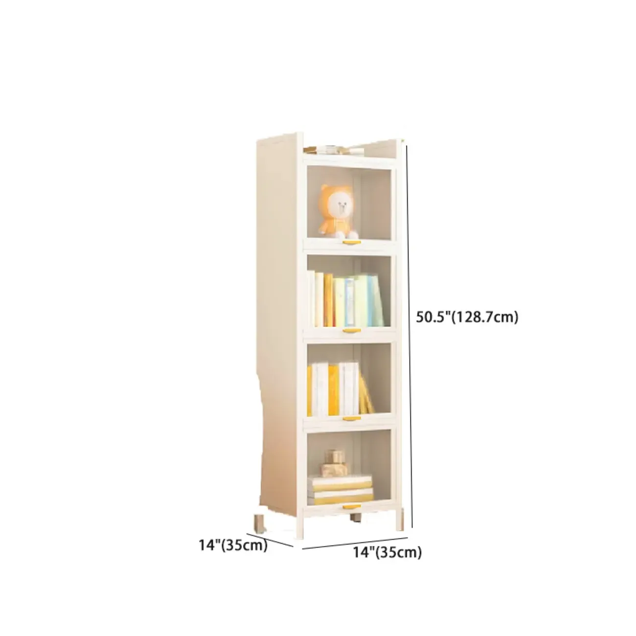 4-Tier Modern White Metal Bookcase with Glass Doors Image - 15