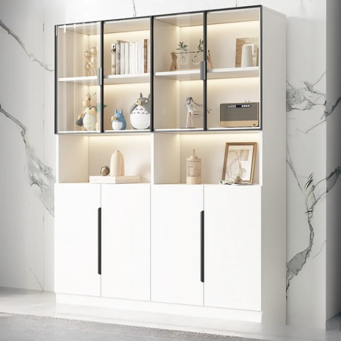 White Wooden Glass Door Display Storage Bookcase Image - 1 | homeyfad