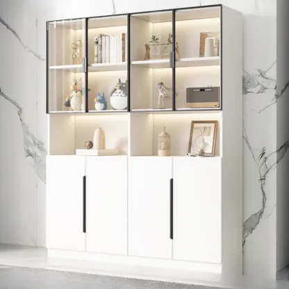 White Wooden Glass Door Display Storage Bookcase Image - 1