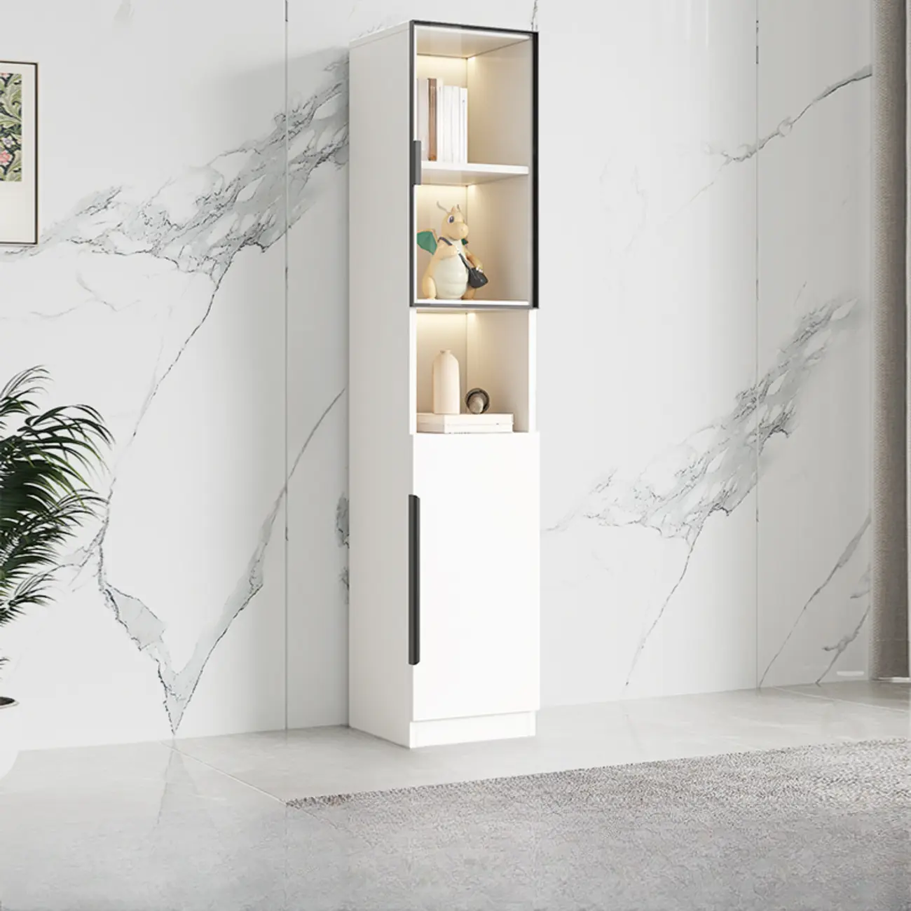 White Wooden Glass Door Display Storage Bookcase Image - 3 | homeyfad