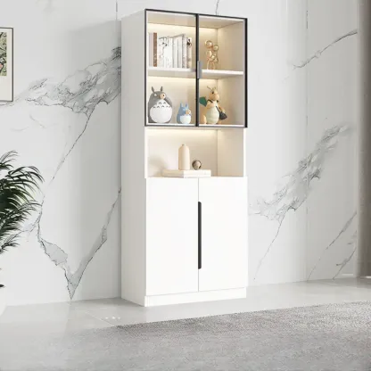 White Wooden Glass Door Display Storage Bookcase Image - 4