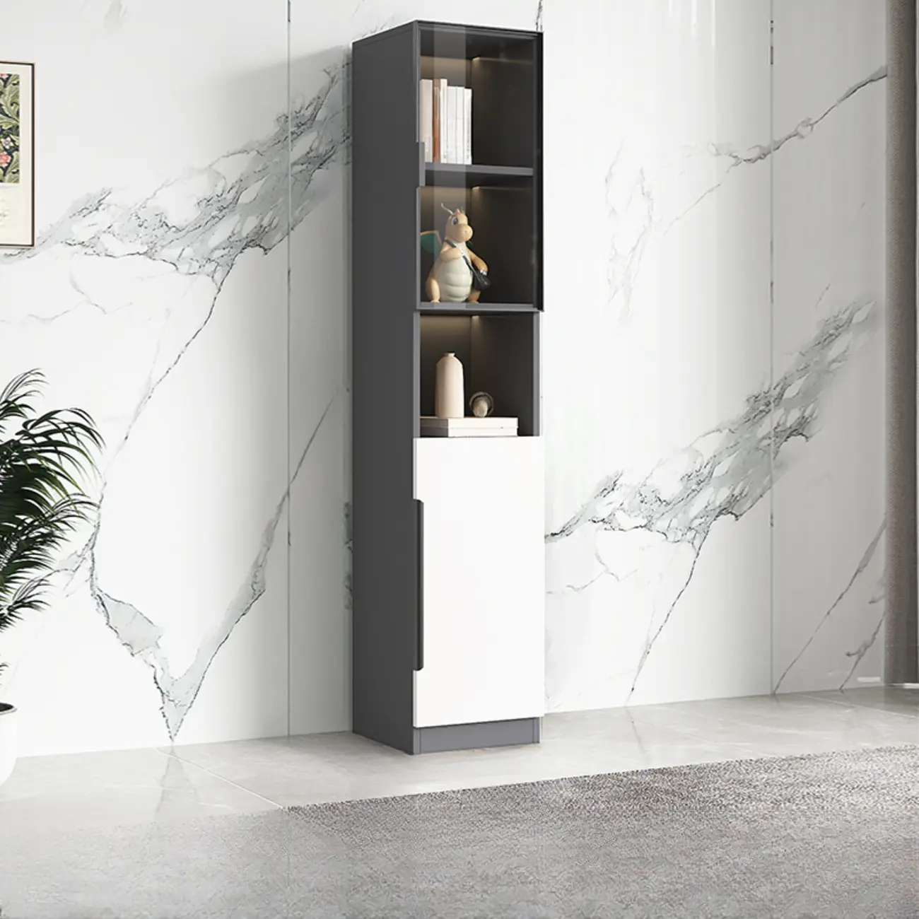 White Wooden Glass Door Display Storage Bookcase Image - 12 | homeyfad