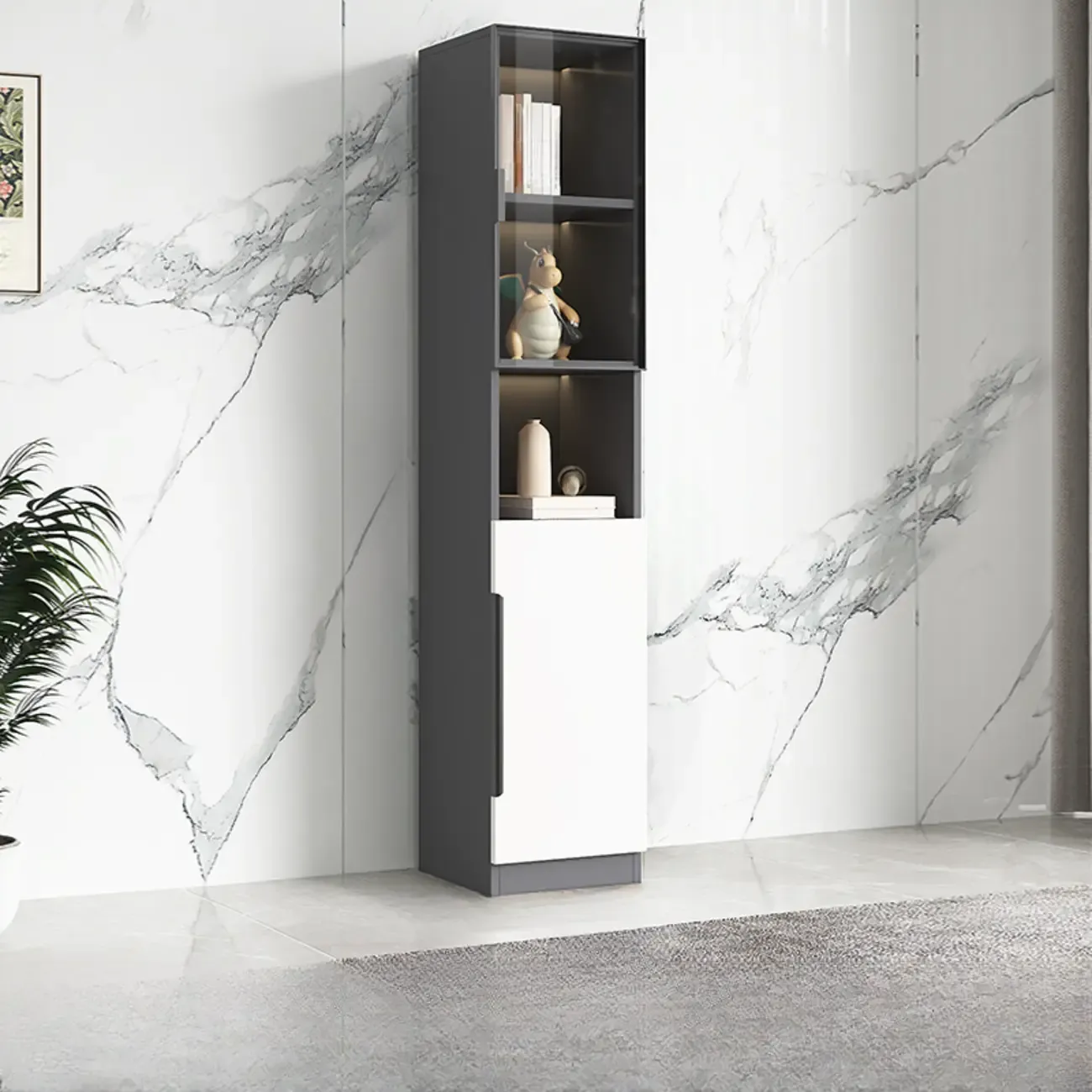 White Wooden Glass Door Display Storage Bookcase Image - 12