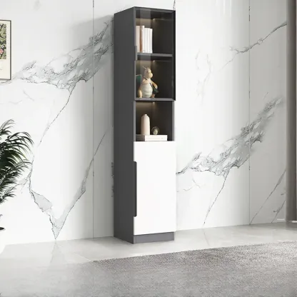 White Wooden Glass Door Display Storage Bookcase Image - 12