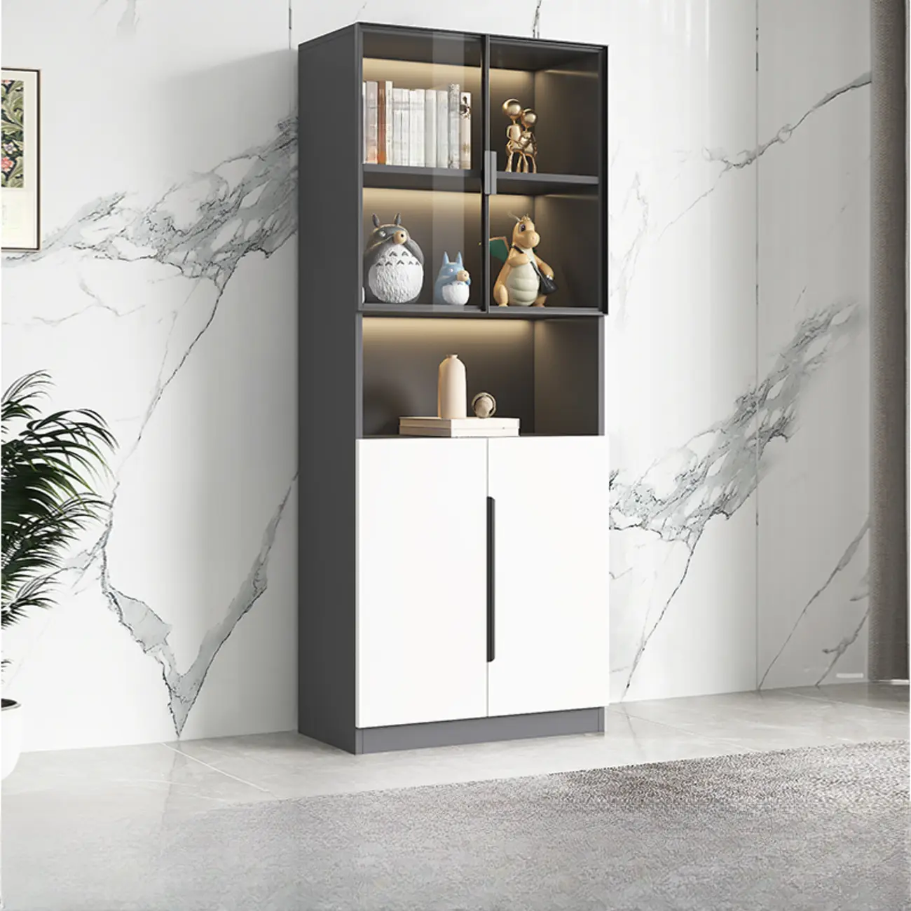 White Wooden Glass Door Display Storage Bookcase Image - 13 | homeyfad