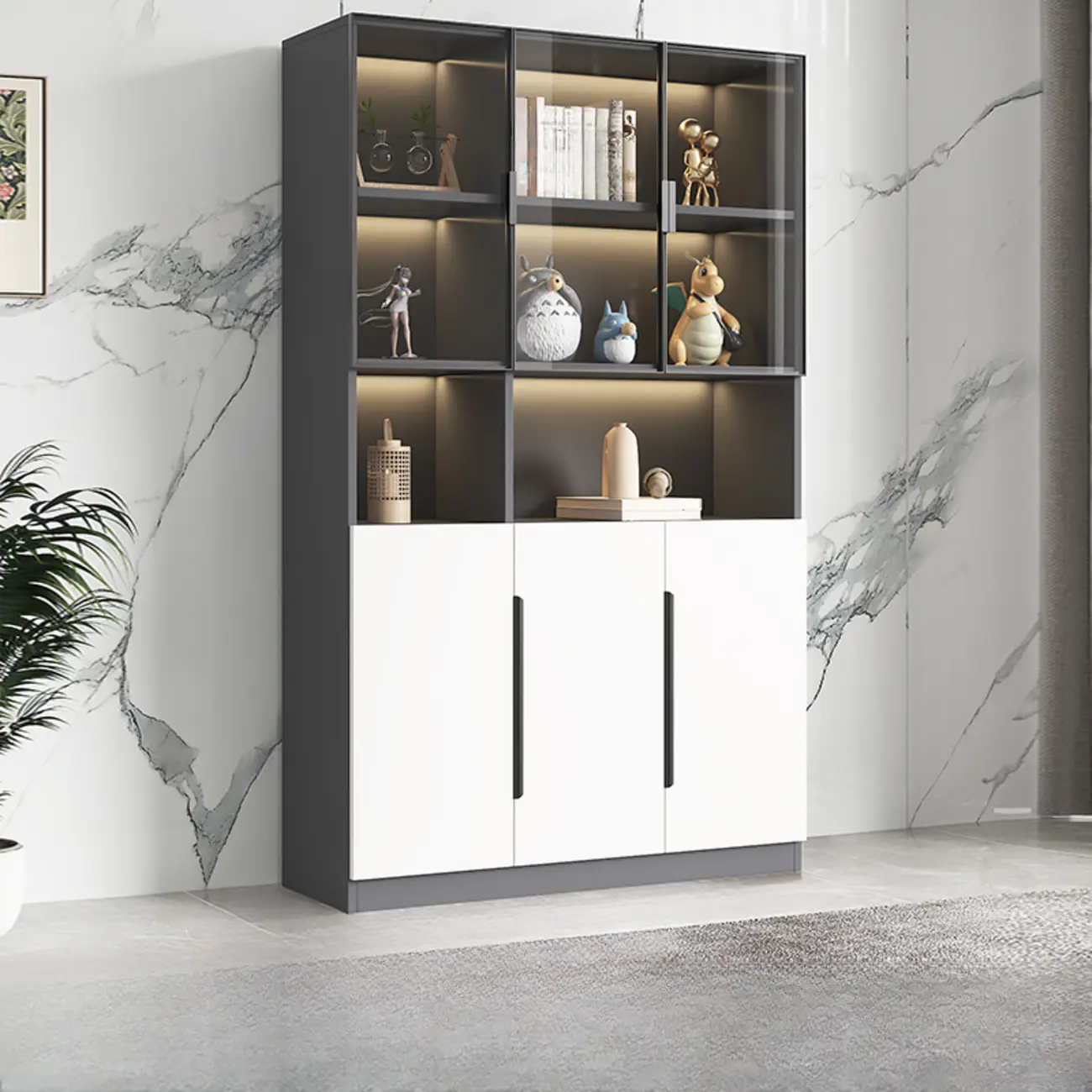 White Wooden Glass Door Display Storage Bookcase Image - 14 | homeyfad