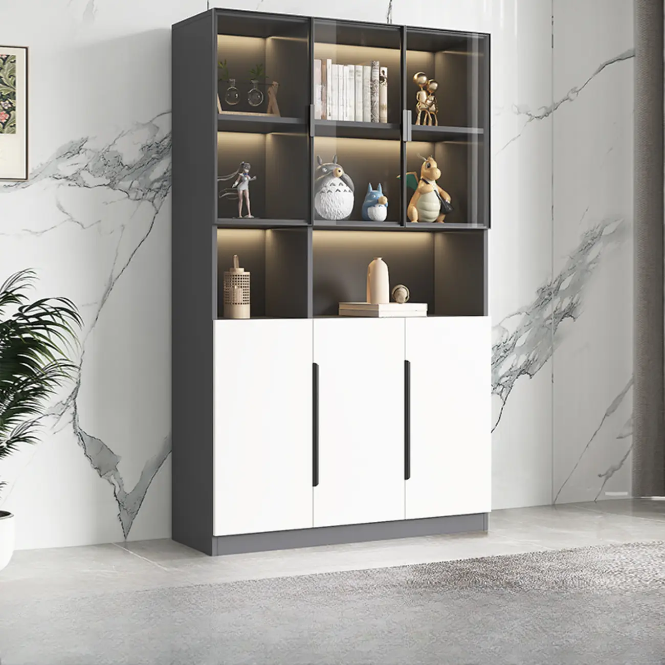 White Wooden Glass Door Display Storage Bookcase Image - 15 | homeyfad
