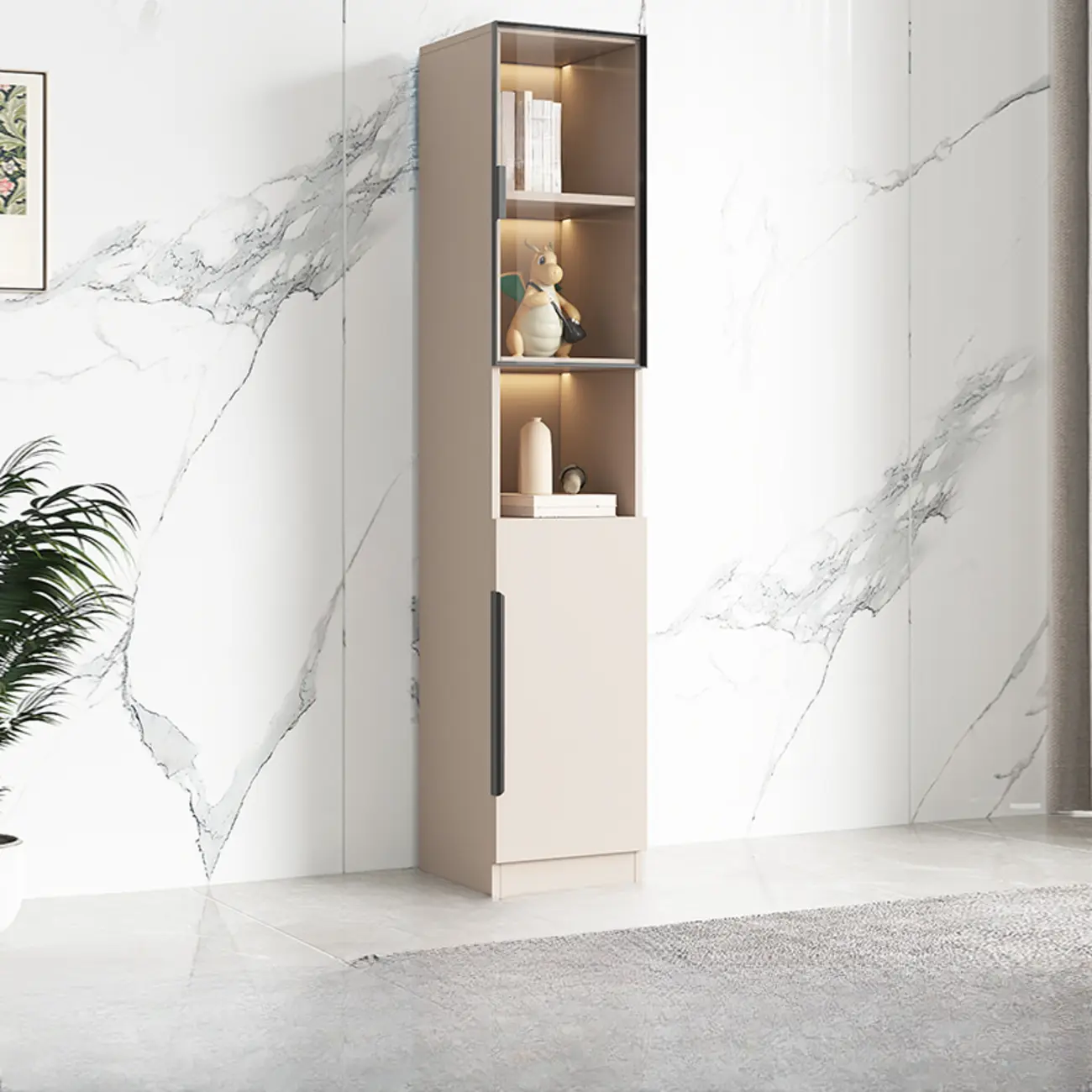 White Wooden Glass Door Display Storage Bookcase Image - 17 | homeyfad