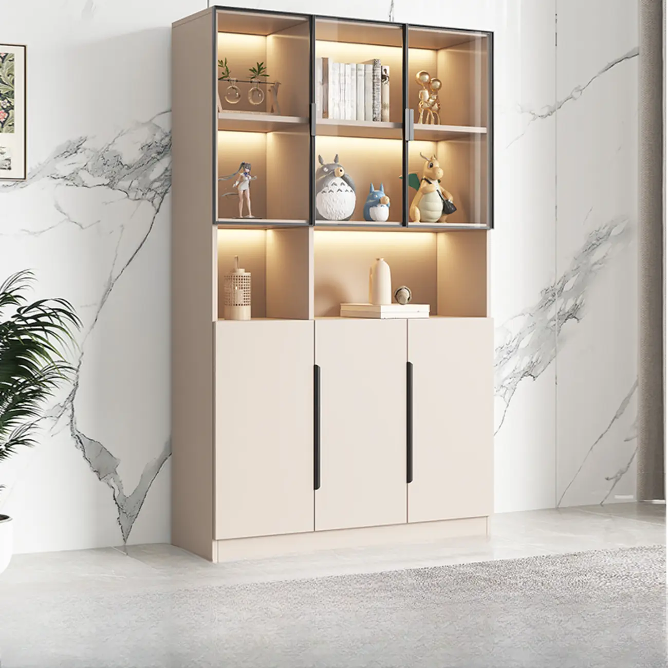 White Wooden Glass Door Display Storage Bookcase Image - 19 | homeyfad