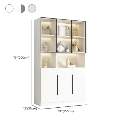 White Wooden Glass Door Display Storage Bookcase Image - 24