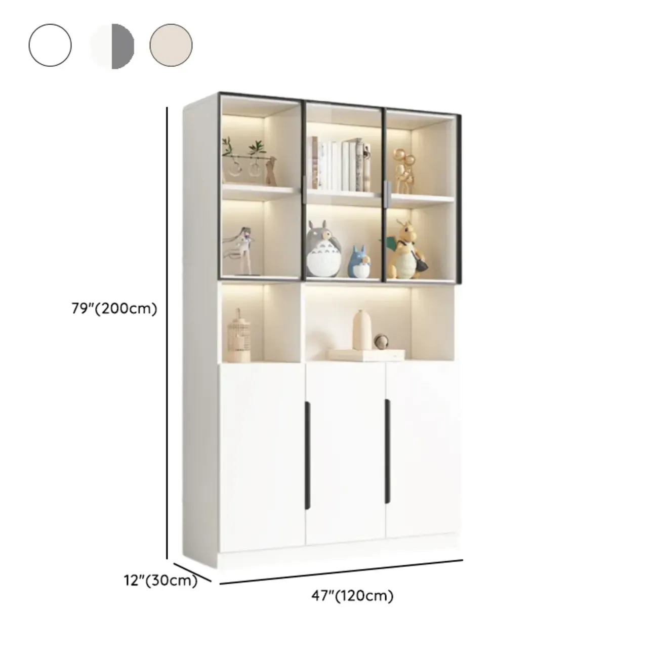 White Wooden Glass Door Display Storage Bookcase Image - 25