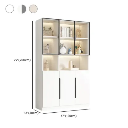 White Wooden Glass Door Display Storage Bookcase Image - 25