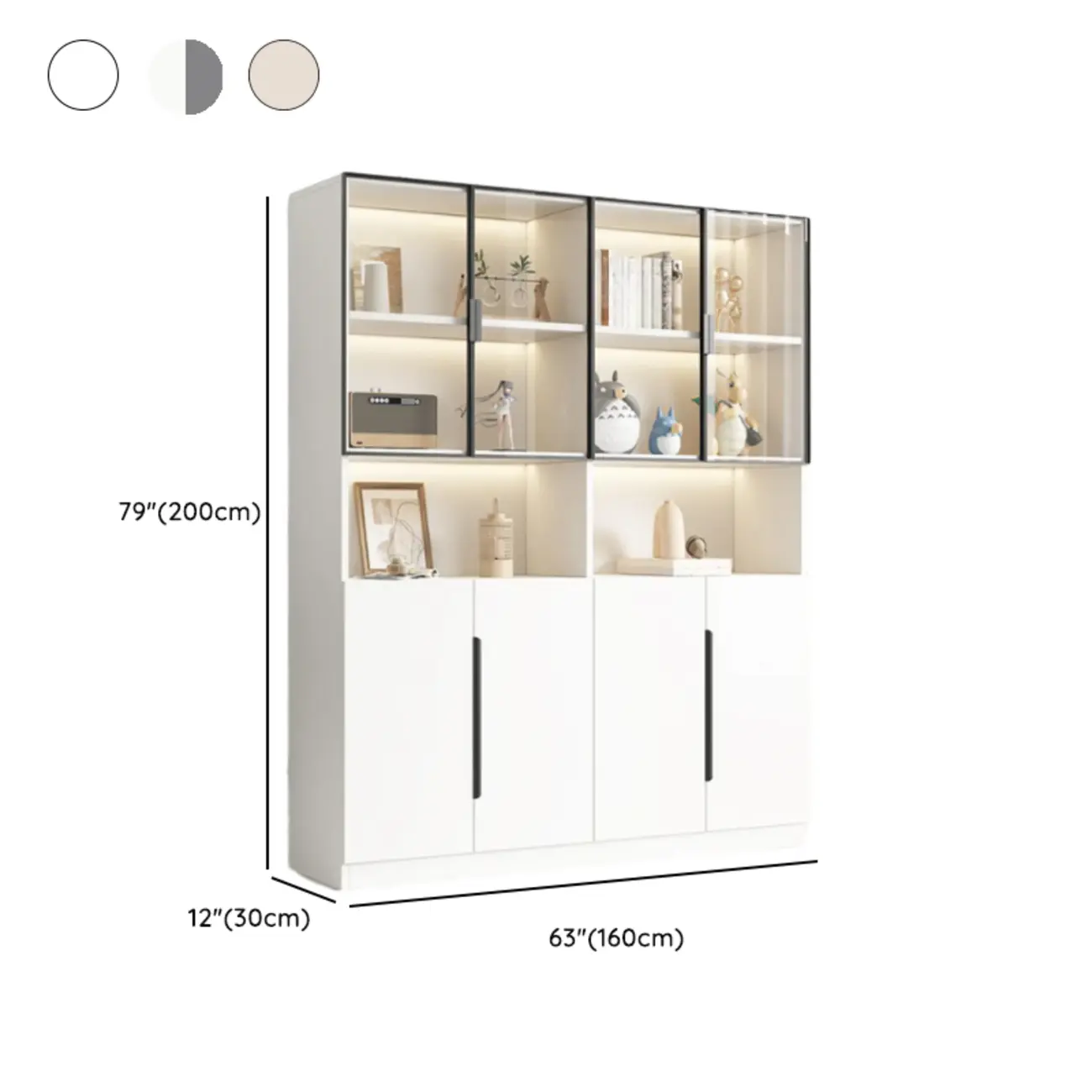 White Wooden Glass Door Display Storage Bookcase Image - 26 | homeyfad