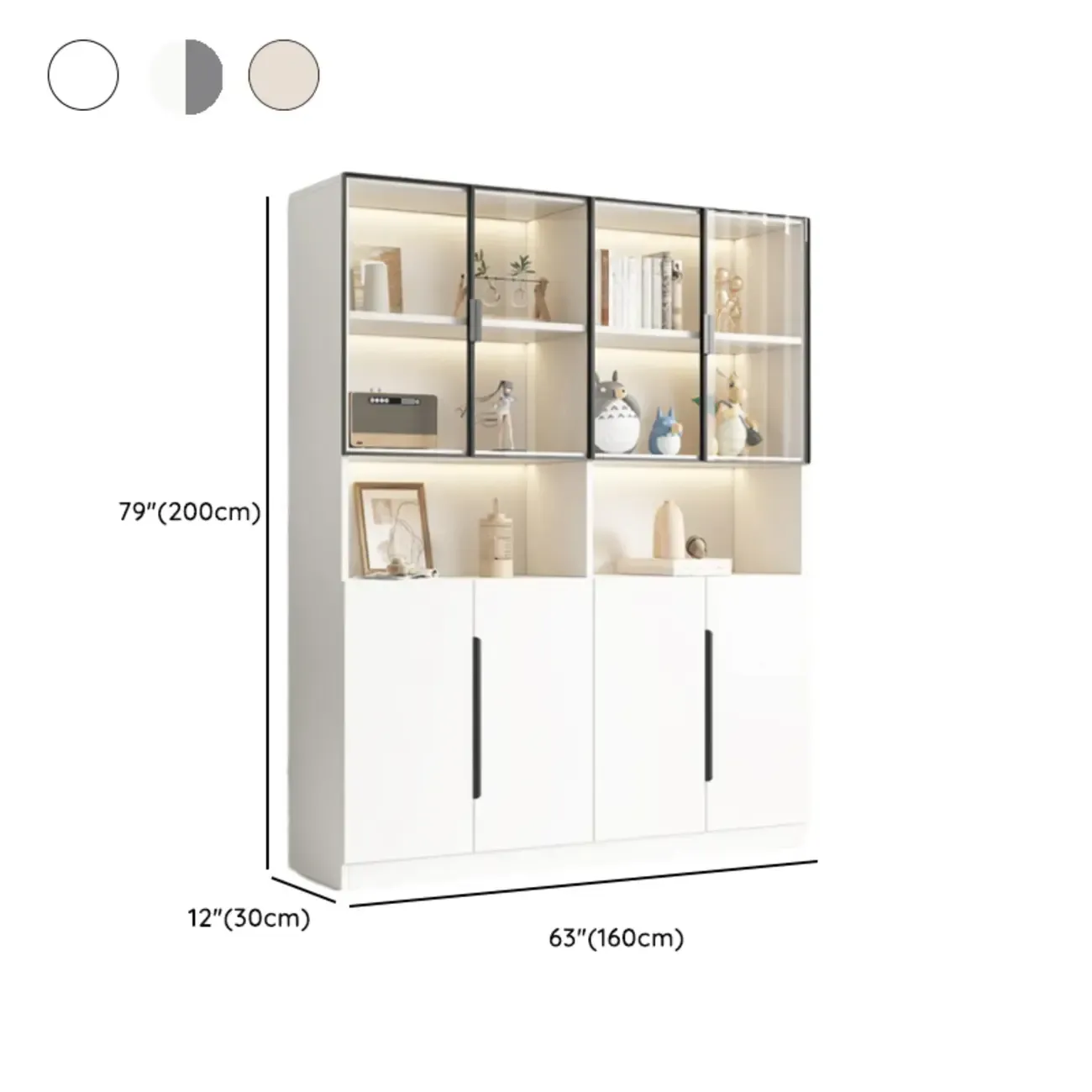White Wooden Glass Door Display Storage Bookcase Image - 26