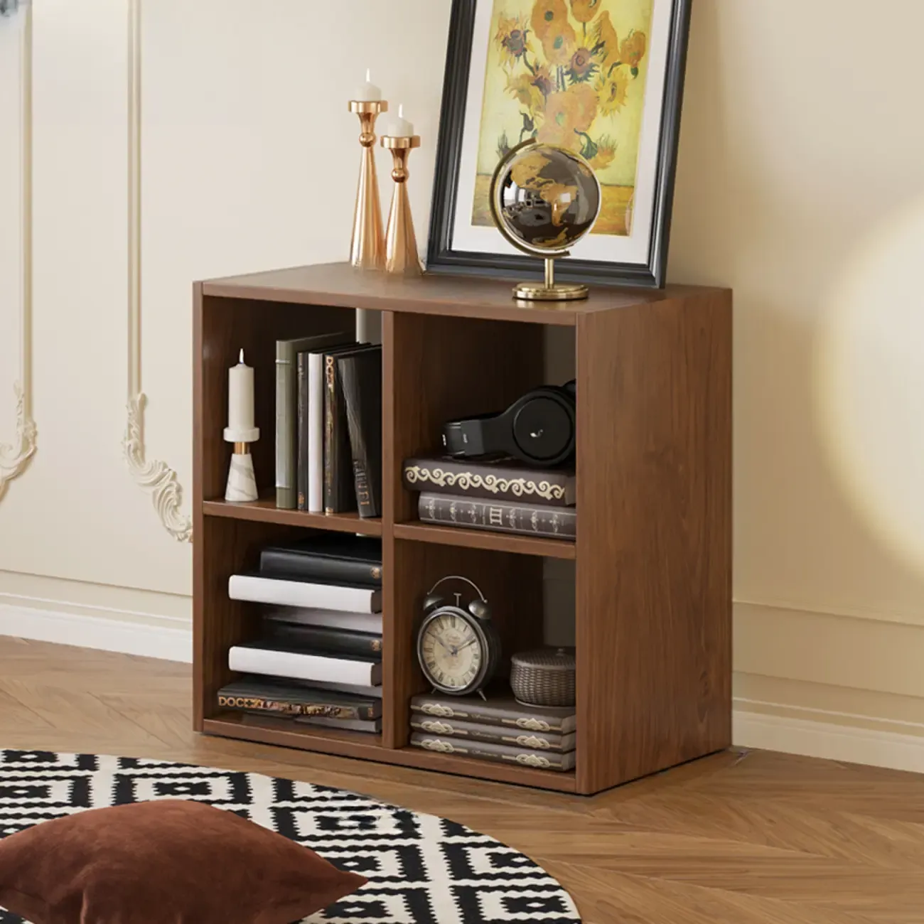 Classic Brown Cherry Wood Open Back Cube Bookcase Image - 2