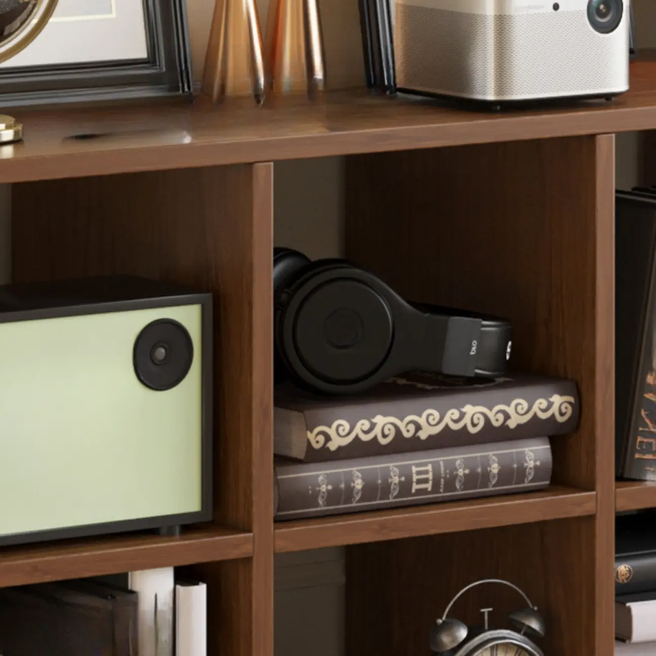 Classic Brown Cherry Wood Open Back Cube Bookcase Image - 4 | homeyfad