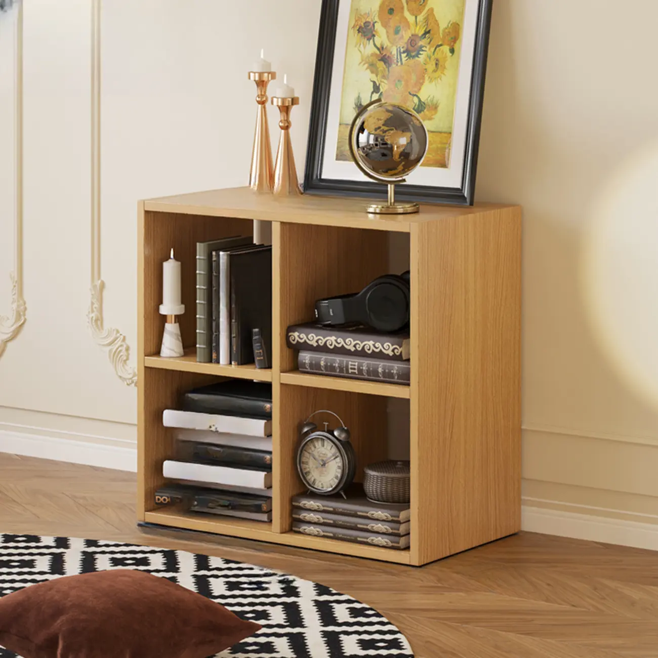 Classic Brown Cherry Wood Open Back Cube Bookcase Image - 5 | homeyfad