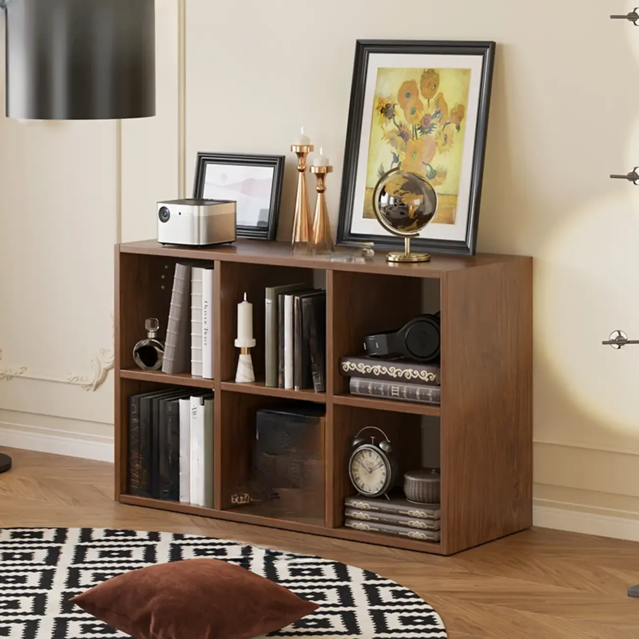 Classic Brown Cherry Wood Open Back Cube Bookcase Image - 9