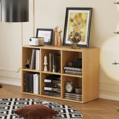 Classic Brown Cherry Wood Open Back Cube Bookcase Image - 10