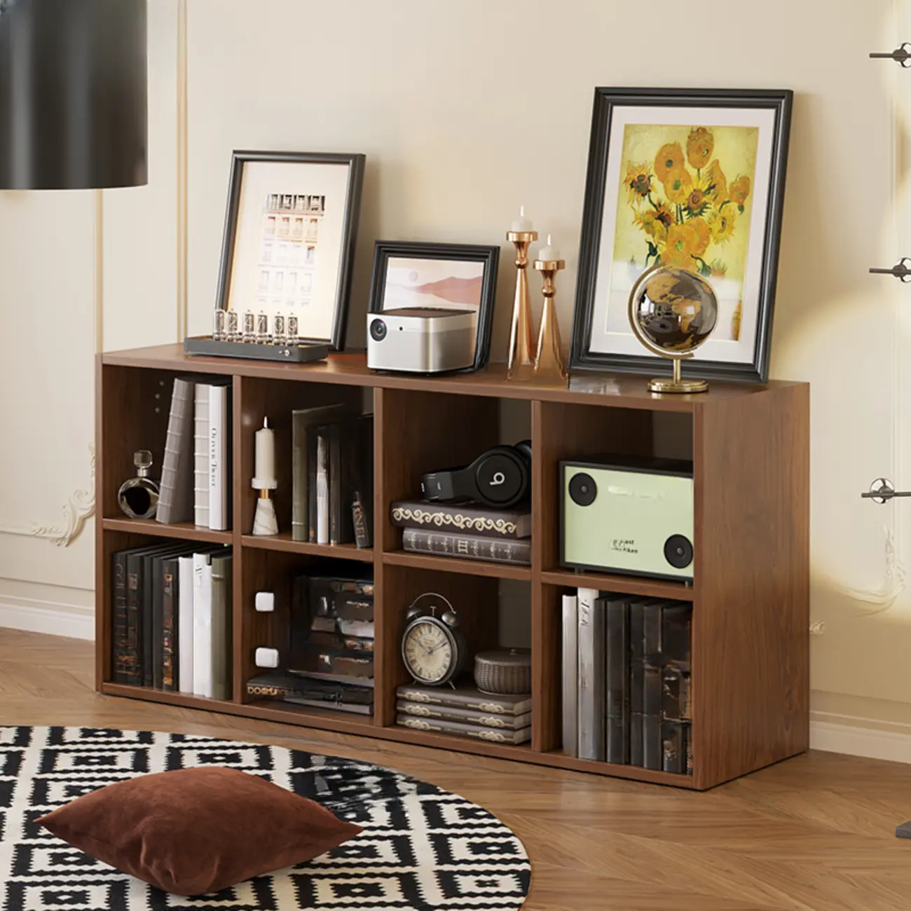 Classic Brown Cherry Wood Open Back Cube Bookcase Image - 12 | homeyfad