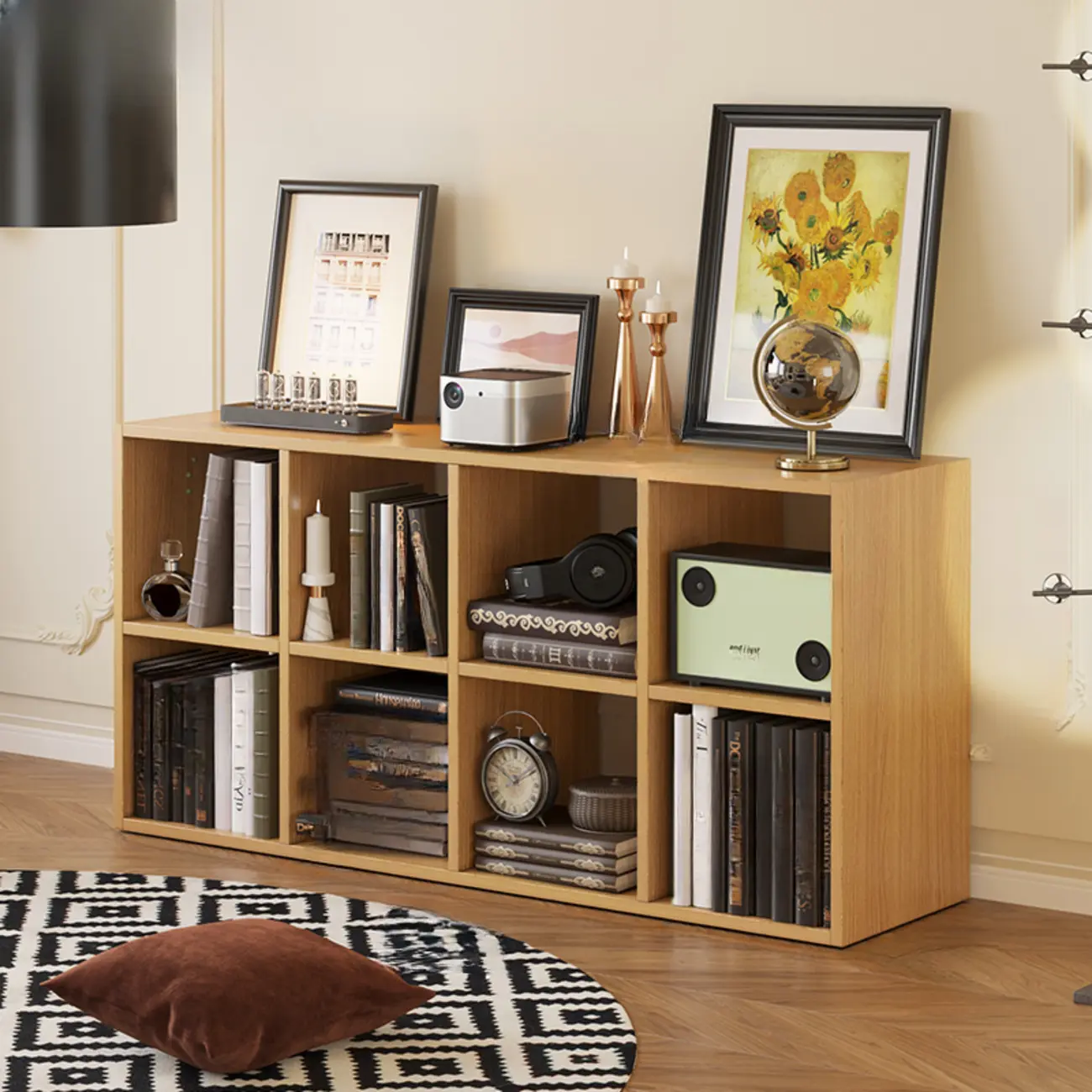 Classic Brown Cherry Wood Open Back Cube Bookcase Image - 13 | homeyfad