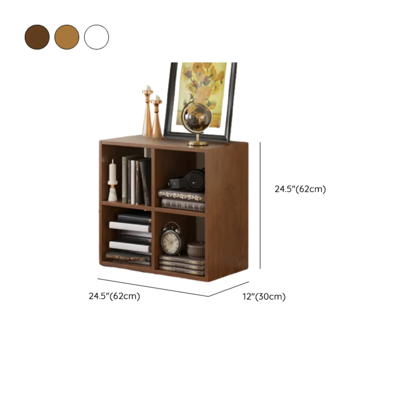 Classic Brown Cherry Wood Open Back Cube Bookcase #size | homeyfad