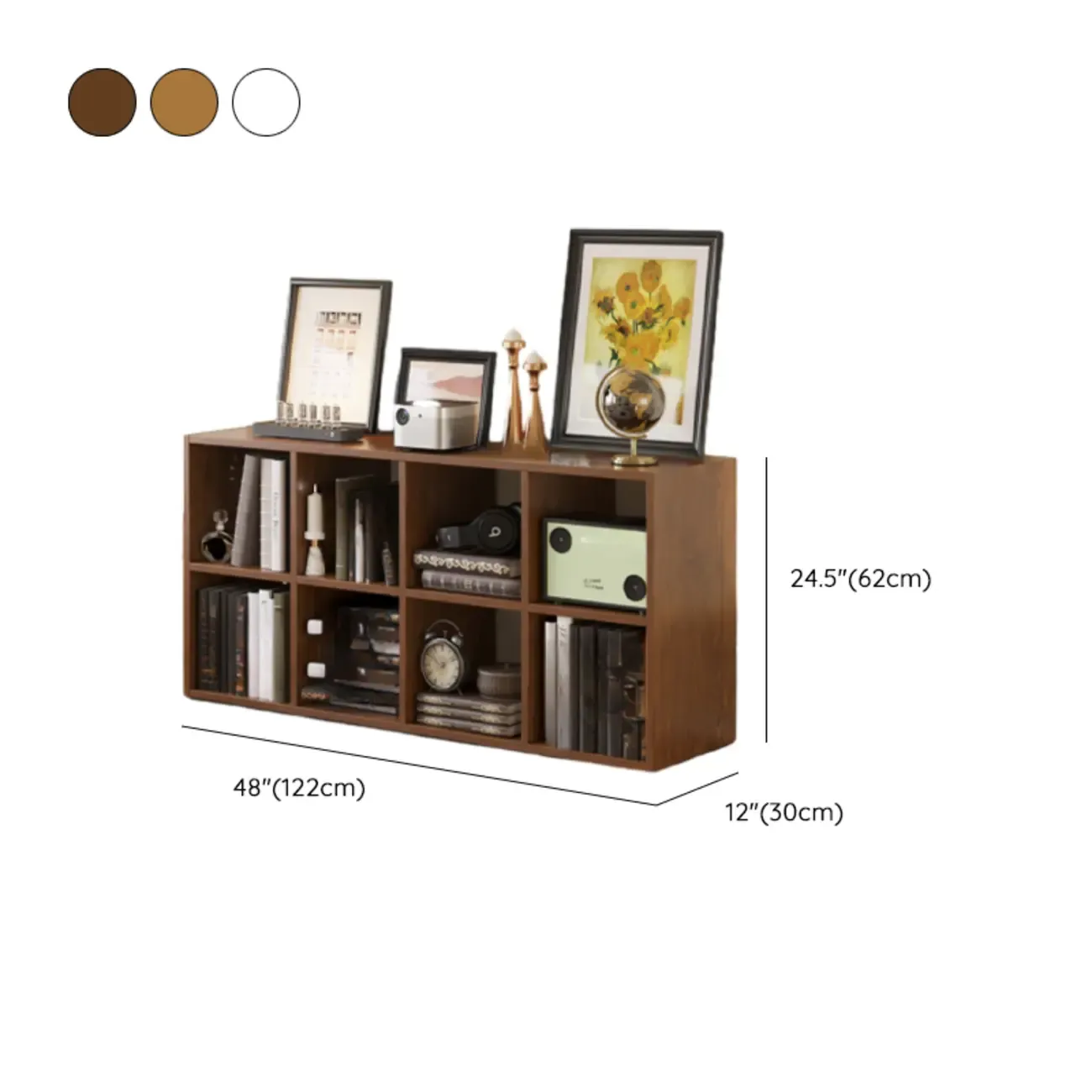 Classic Brown Cherry Wood Open Back Cube Bookcase Image - 16