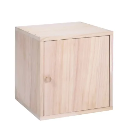 Narrow Modular Wooden Cube Bookcase with Doors Image - 2