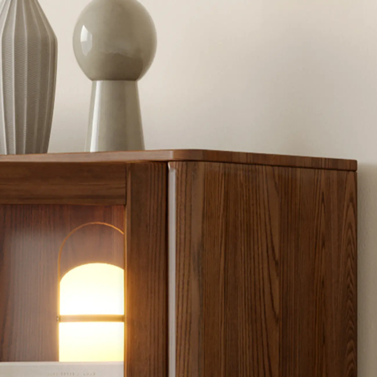 5-Tier Brown Ash Wood Glass Door Bookcase Image - 5 | homeyfad