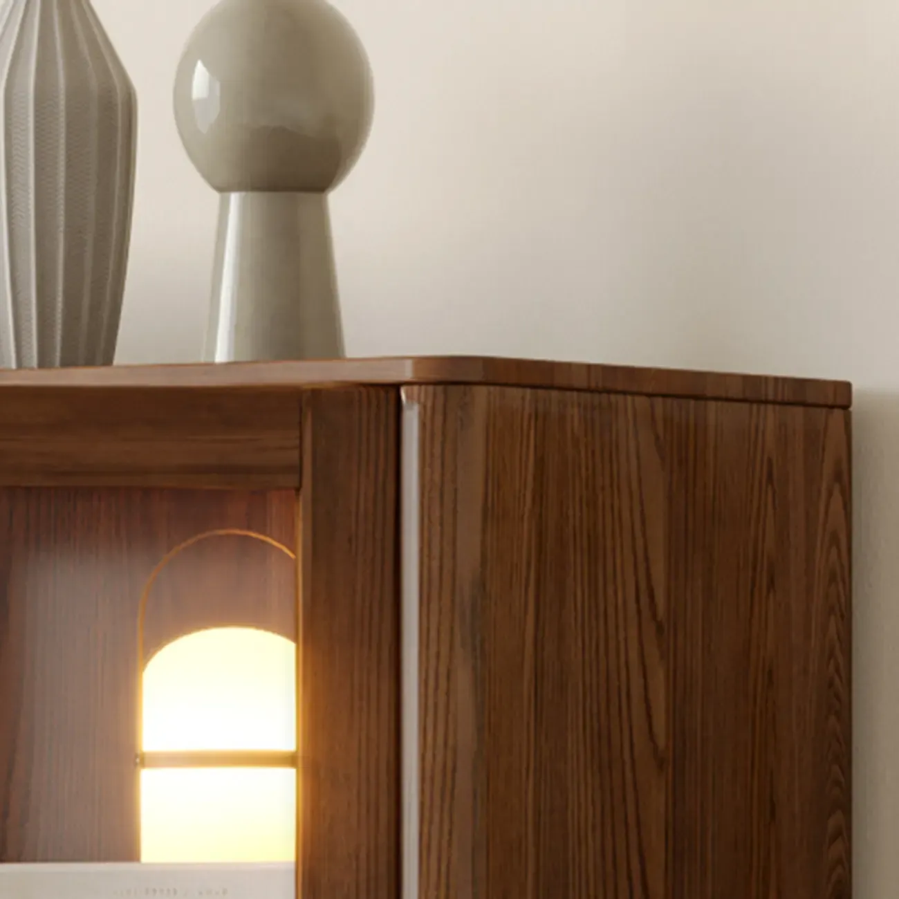 5-Tier Brown Ash Wood Glass Door Bookcase Image - 5