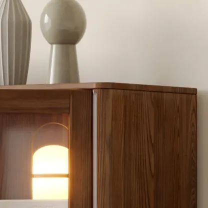 5-Tier Brown Ash Wood Glass Door Bookcase Image - 5