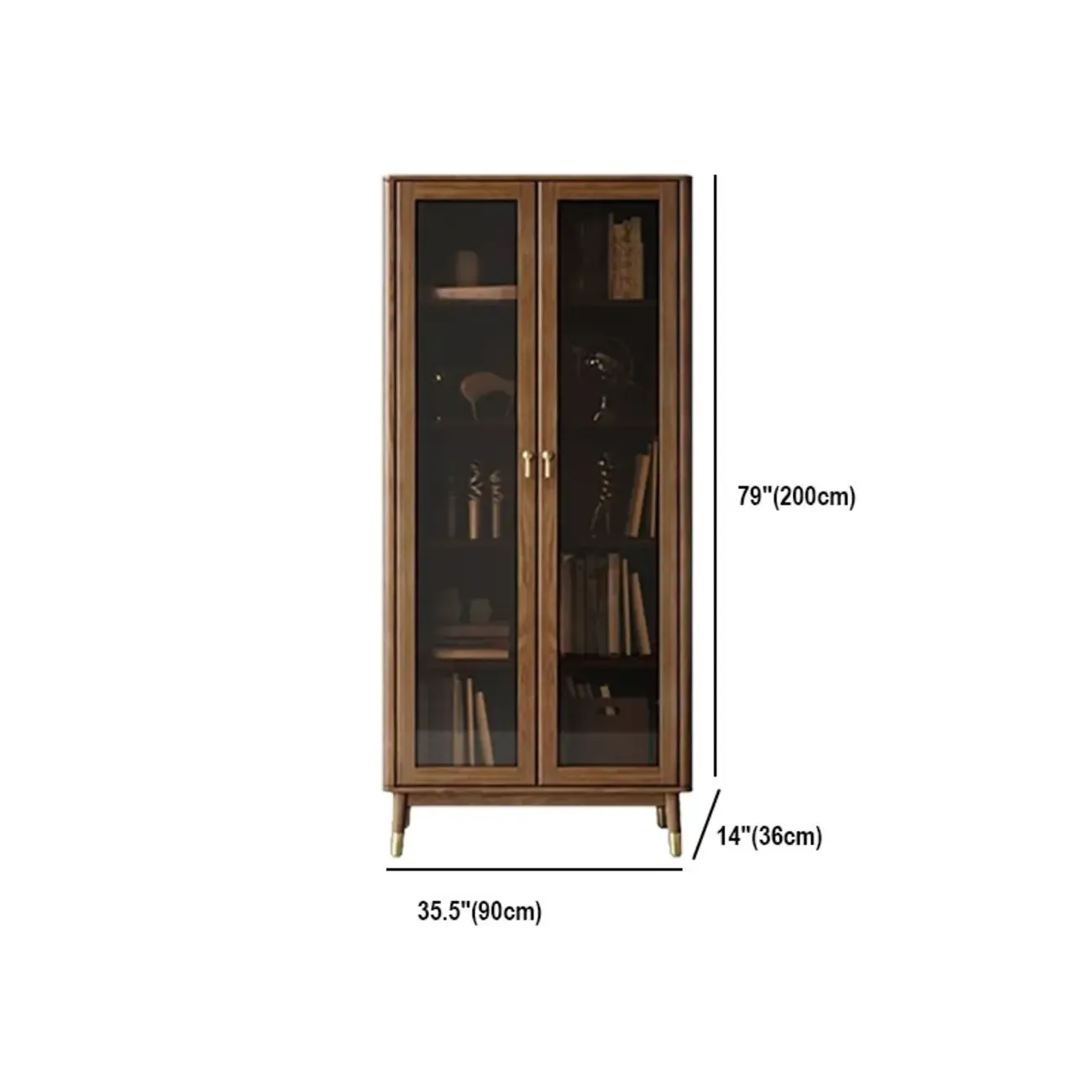 5-Tier Brown Ash Wood Glass Door Bookcase #size