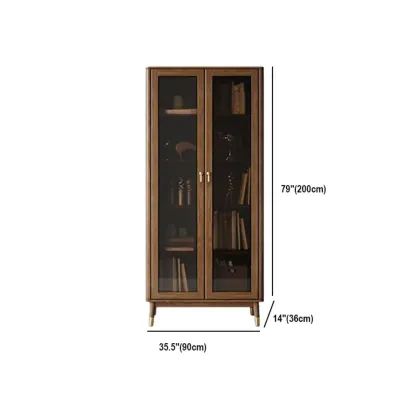 5-Tier Brown Ash Wood Glass Door Bookcase #size