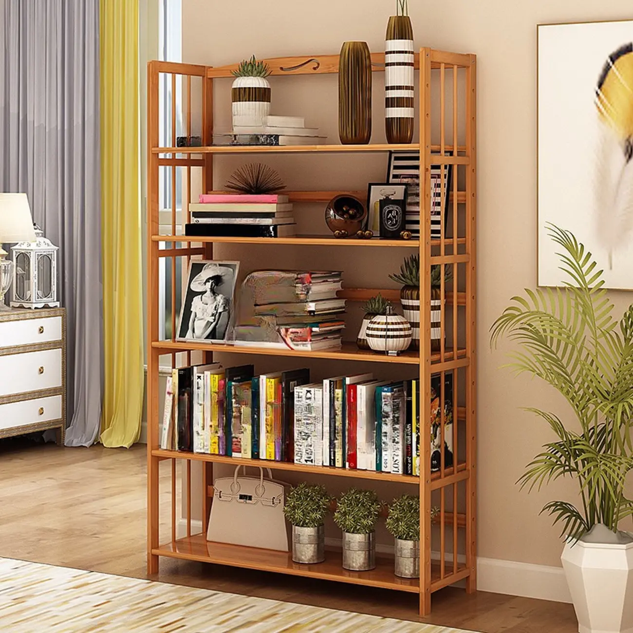 Elegant Nutural Bamboo Vertical Open Back Bookcase Image - 1 | homeyfad