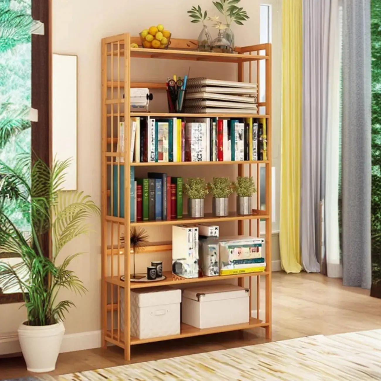 Elegant Nutural Bamboo Vertical Open Back Bookcase Image - 2 | homeyfad