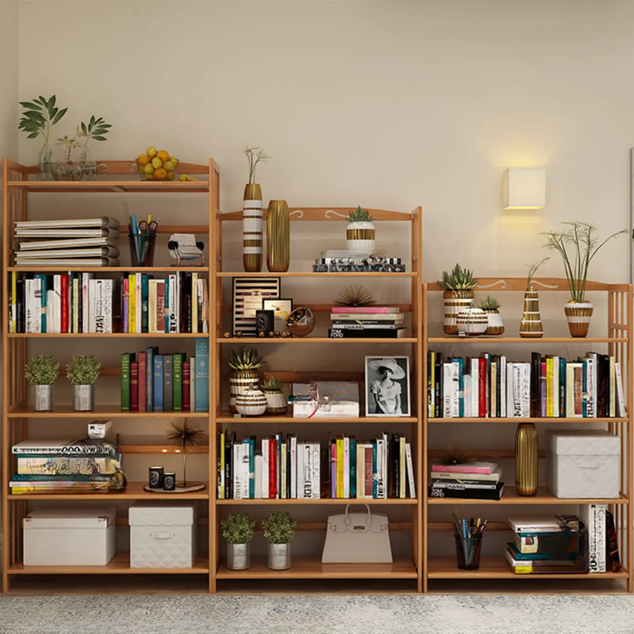 Elegant Nutural Bamboo Vertical Open Back Bookcase Image - 3 | homeyfad