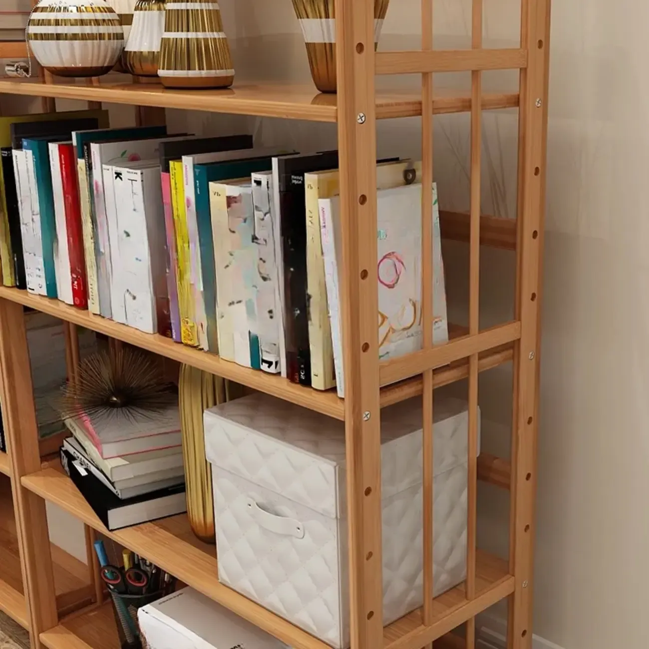 Elegant Nutural Bamboo Vertical Open Back Bookcase Image - 16