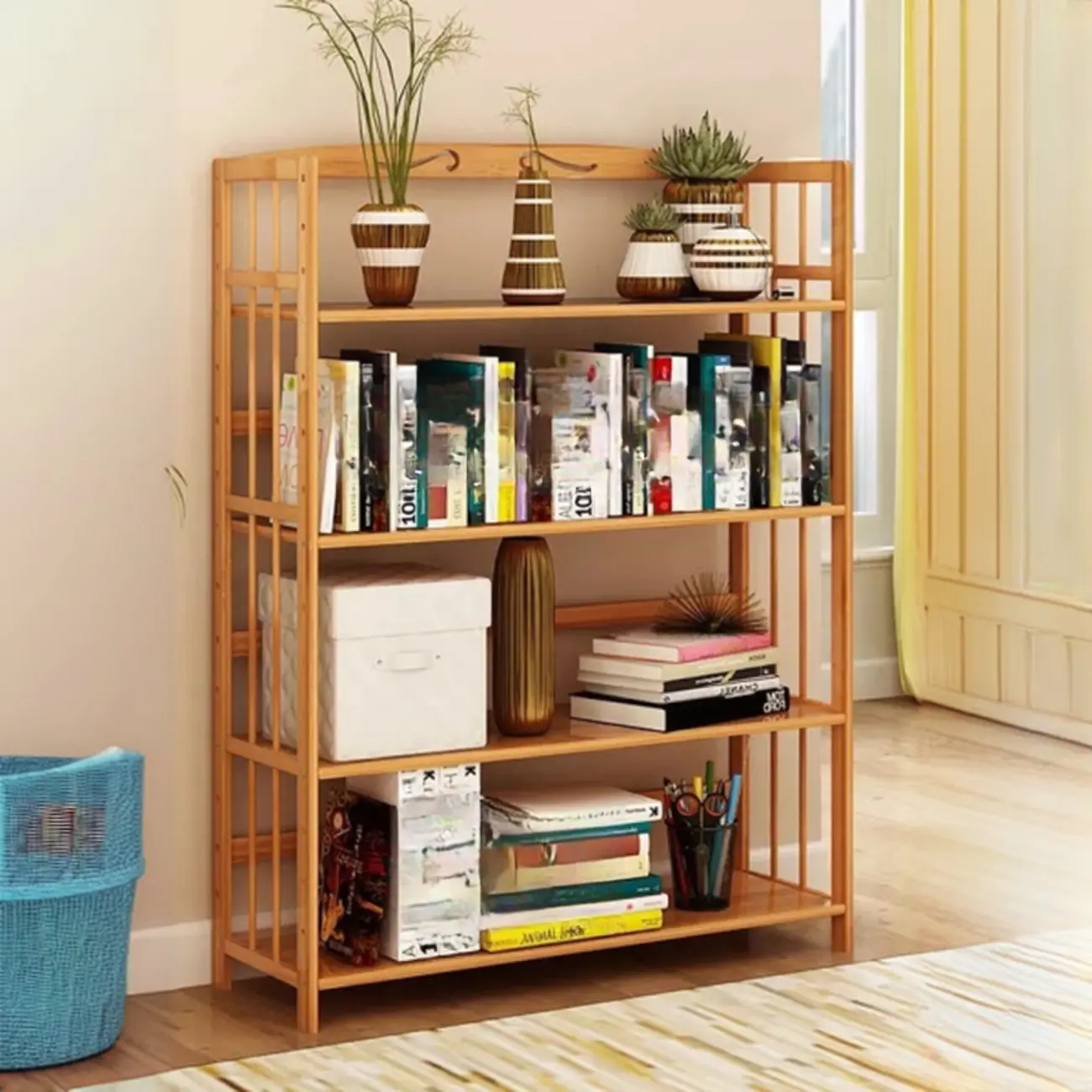 Elegant Nutural Bamboo Vertical Open Back Bookcase Image - 11 | homeyfad