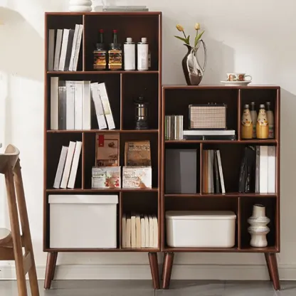 Modern Brown Wooden 4-Tier Vertical Bookcase Image - 1