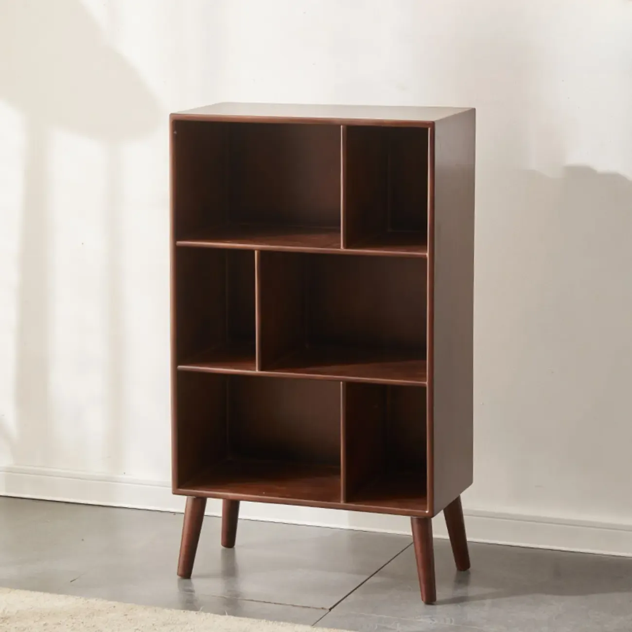Modern Brown Wooden 4-Tier Vertical Bookcase Image - 3